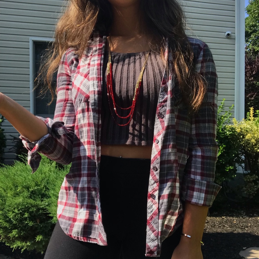 Gray maroon flannel